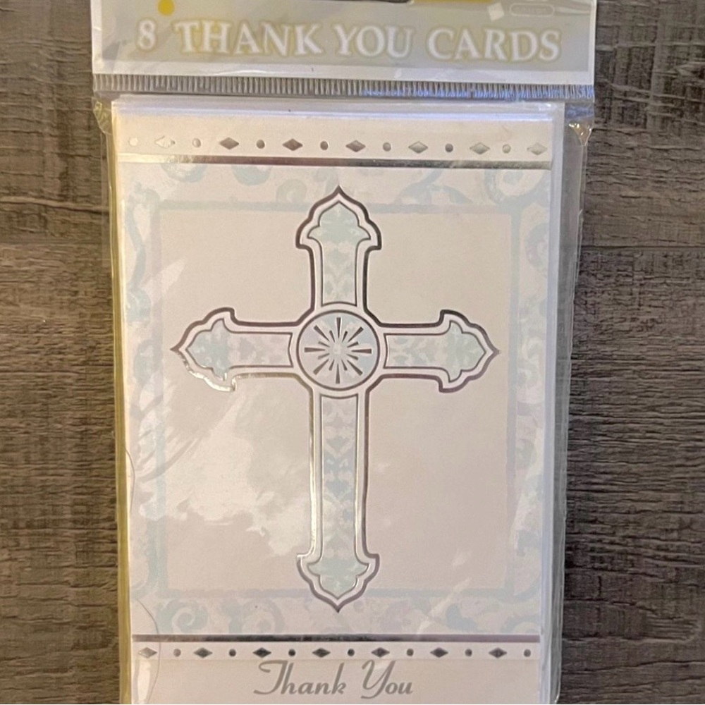💞 New Pack of 8 Elegant Thank You Cards with Christian Cross Design & Envelopes